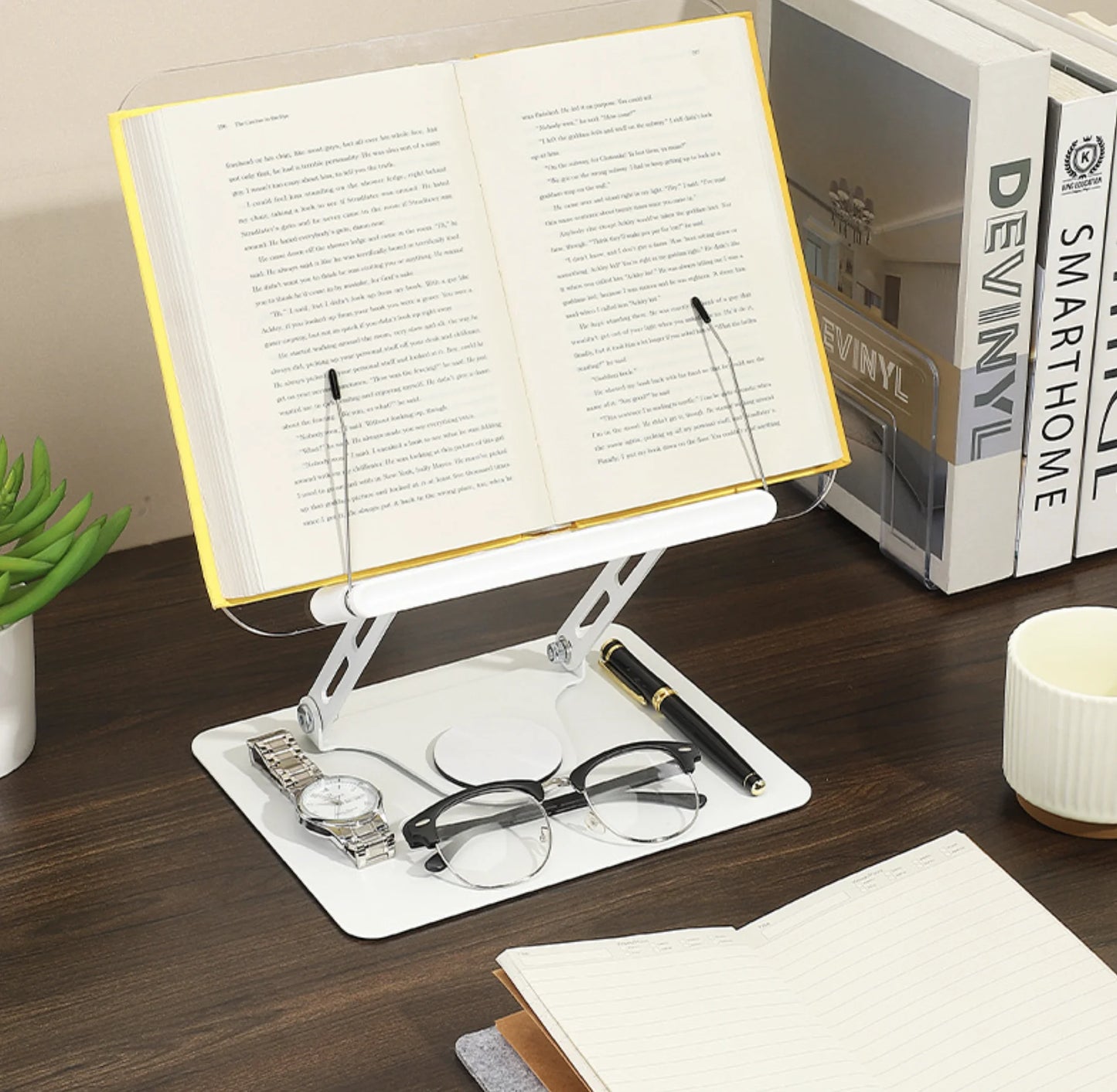 Adjustable Reading Stand360360-Degree Rotating Book Stand Foldable Desktop Bookshelf Elastic Clip Page Neck Protection Book Stan