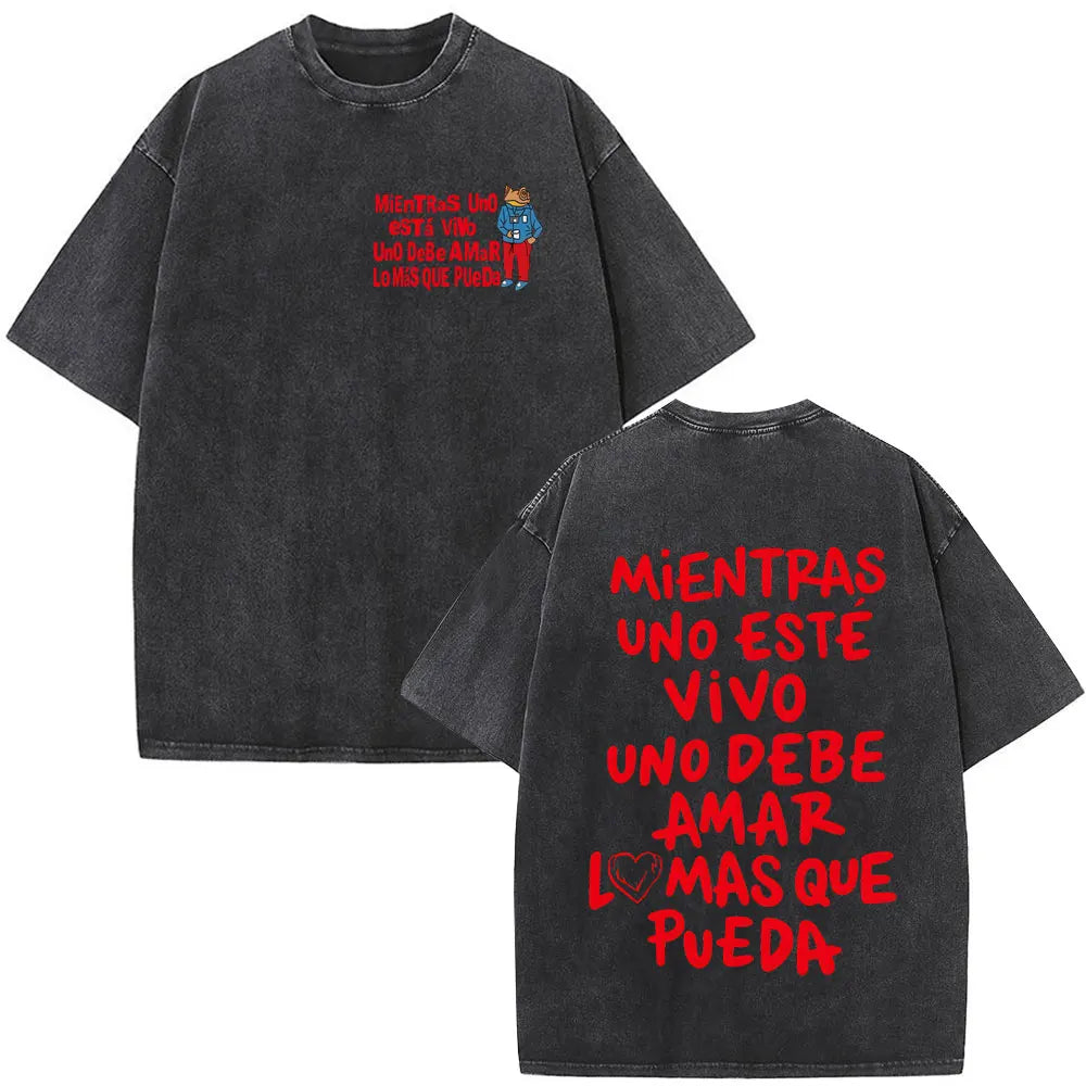 Rapper Bad Bunny Vintage Washed T Shirts Debi Tirar Mas Fotos DTMF T-shirts Men's Clothing Fashion High Quality T-shirt Couples