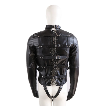 BDSM Leather Lingerie Straitjacket with Crotch Strap BDSM Bondage Body Harness Adult Game Straight Jacket Sex Toys for Women