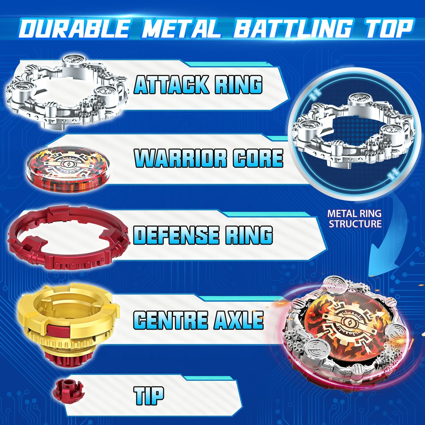 INFINITY NADO S7 Battle Top with Bow Launcher Infinite Acceleration, Metal Defense Type Battle Toy, Right-Spinning Top Game Toys