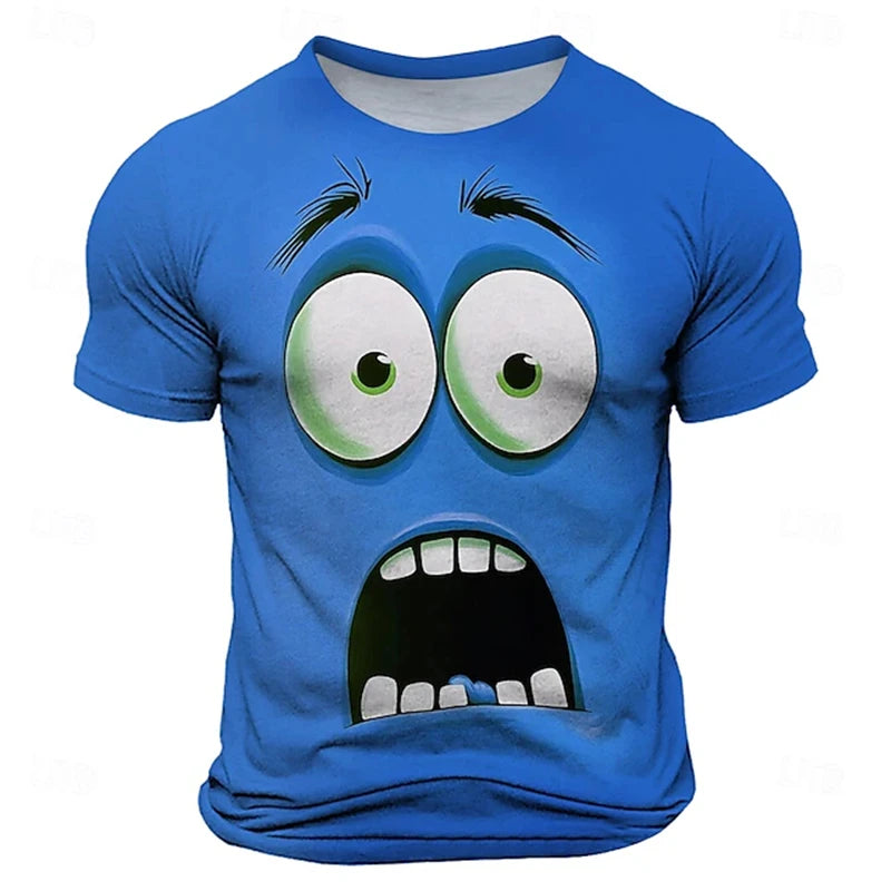 Summer New 3D Printed Funny Face T-shirt Fashionable Men's Holiday Short-sleeved Casual O-neck Loose T-shirt Streetwear