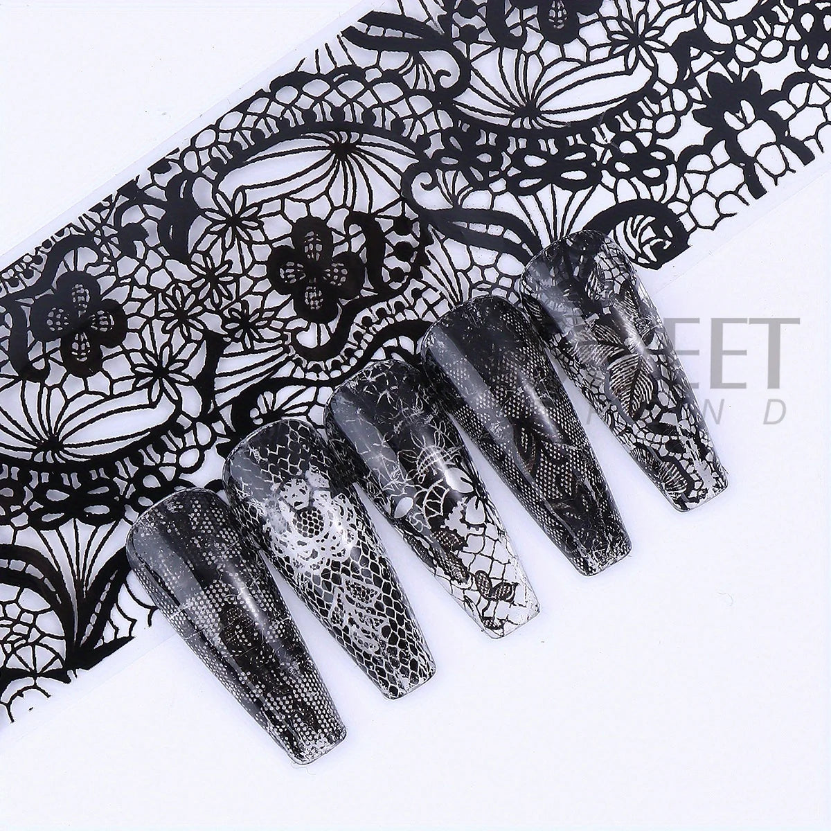 10/20pcs Elegant Black White Lace Flowers Nail Transfer Foils Fantasy Retro Floral Starry Sky Paper Sticker Manicure Accessories