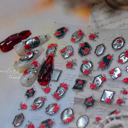 Luxury 5D Floral Nail Art Stickers Gold Silver Chinese Style Metal Frame Shiny Crystal Rhinestone Self Adhesive Manicure Decal
