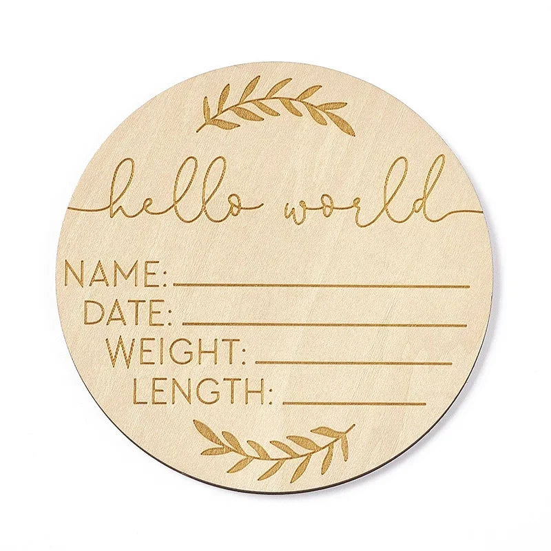 Wooden Baby Growth Souvenir Card Milestone Engraved Hello World Round Wooden Milestone Newborn Photography Props
