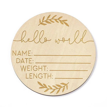 Wooden Baby Growth Souvenir Card Milestone Engraved Hello World Round Wooden Milestone Newborn Photography Props