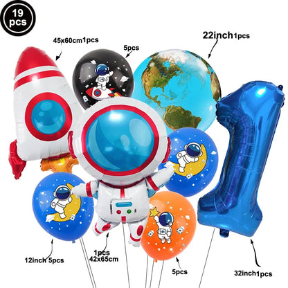Blue Planet Astronaut Space Disposable Tableware Kids Birthday Table Decorations Paper Plate Cup Napkin Astronaut Rocket Balloon