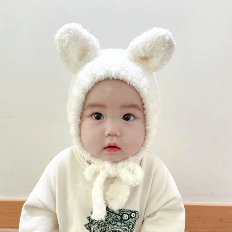 Cartoon Baby Plush Hat Winter Warm Infant Beanie Cap with Ears Autumn Cute Solid Color Kids Boy Girl Earflap Hats Bonnet Gorras