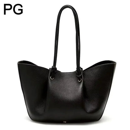 PG Women Pebbled Leather Tote Bag Large Capacity Fashion Shoulder Top Handle Handbag Elegant Daily Work