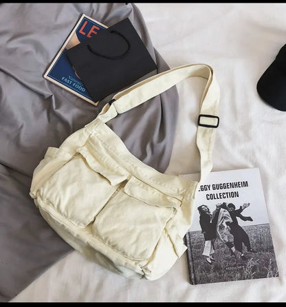 Classic Vintage Canvas Shoulder Bag Women Solid Soft Travel Women Crossbody Bag Large Capacity Fashion Handbag Tote Bag Women