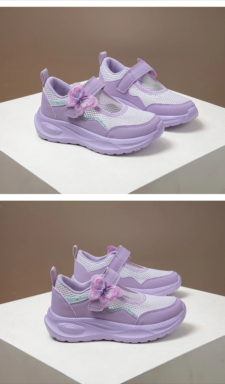Summer Casual Shoes For Girls Mesh Breathable Children's Sneakers Cute Pink Anti-slippery Student Walking Footwear