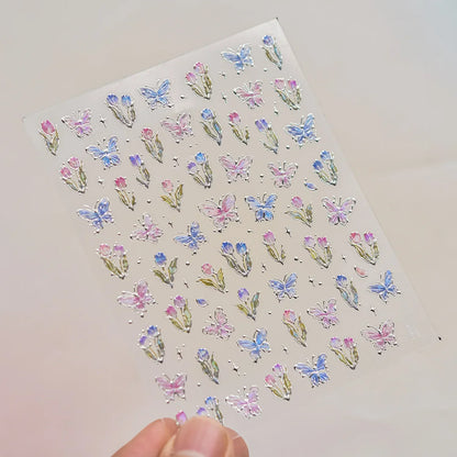 White Flower Petal Cherry Blossom Peach Blossom Falling Petal Floral Gradient 5D Self Adhesive Nail Art Sticker Manicure Decals