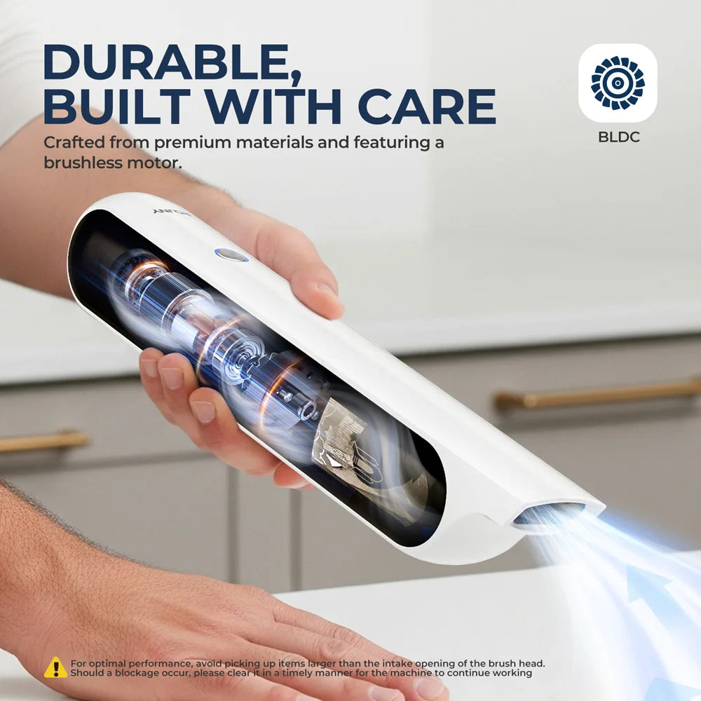 Handheld Vacuum Cleaner with LED Light, Portable Car Cordless Vacuum Cleaner with Powerful Suction and 7 Nozzles, Blowing, White