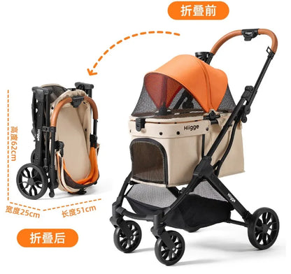 Foldable Pet Stroller Smooth Shockproof Stable Breathable Washable Outdoor Travel Cart for Dogs Cats