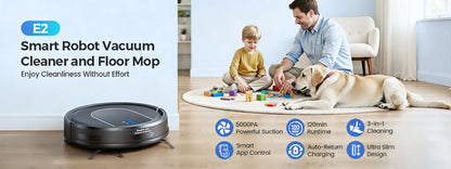Vastorm E2 Robot Vacuum Cleaner 3-in-1 Floor Mop 5000Pa Powerful Suction with Auto-Charging Alexa/WiFi/App Control for Pet Hair Floors Cleaning