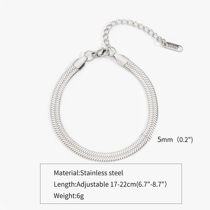 Gold Silver Color Stainless Steel Flat Chain Bracelet For Men Retro Jewelry Trendy Accessories Women Wrap Bangle