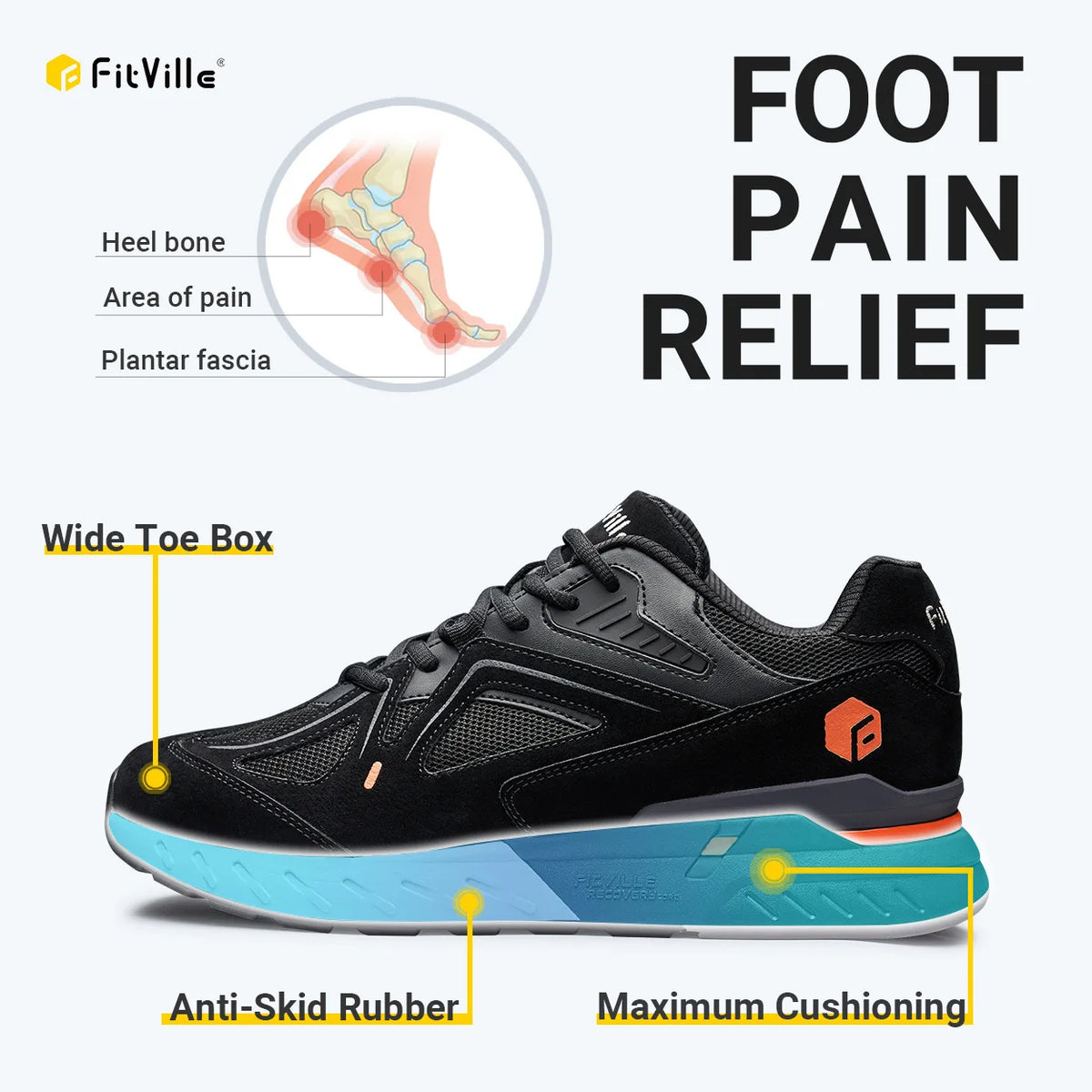FitVille Men's Extra Wide Orthopedic Walking Shoes, Arch Support Lightweight Non Slip Running Sneakers, Pain Relief Footwear for Flat Feet, Plantar Fasciitis & Severe Heel Pain