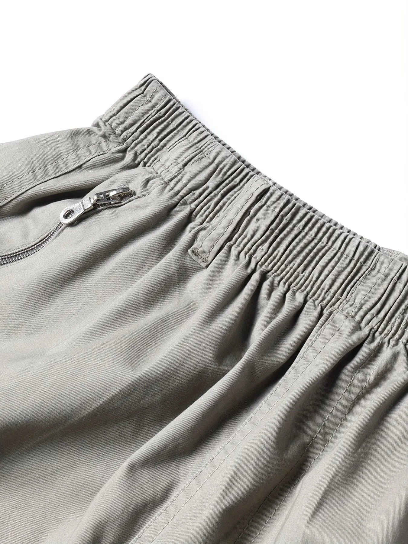 Cotton Cargo Shorts Men's Lightweight Breathable Solid Color Drawstring Waist with Zipper Pockets Casual Summer Short Pants