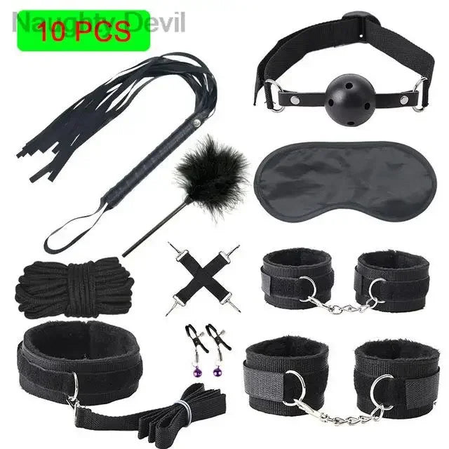 Erotic Bdsm Set Sexy Leather Plush Sex Toys Bondage Kit Handcuffs Feather Blindfold Flirt Exotic Accessories Couples Adult Games