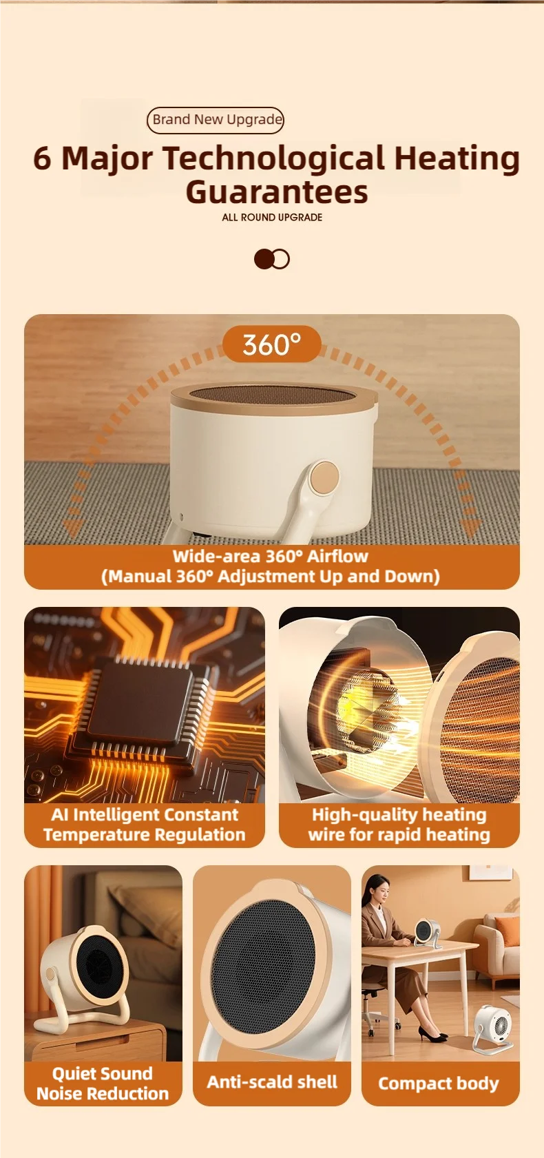 Portable desktop electric heater suitable for home and office use Mini fan heater suitable for desktop use and foot warmer