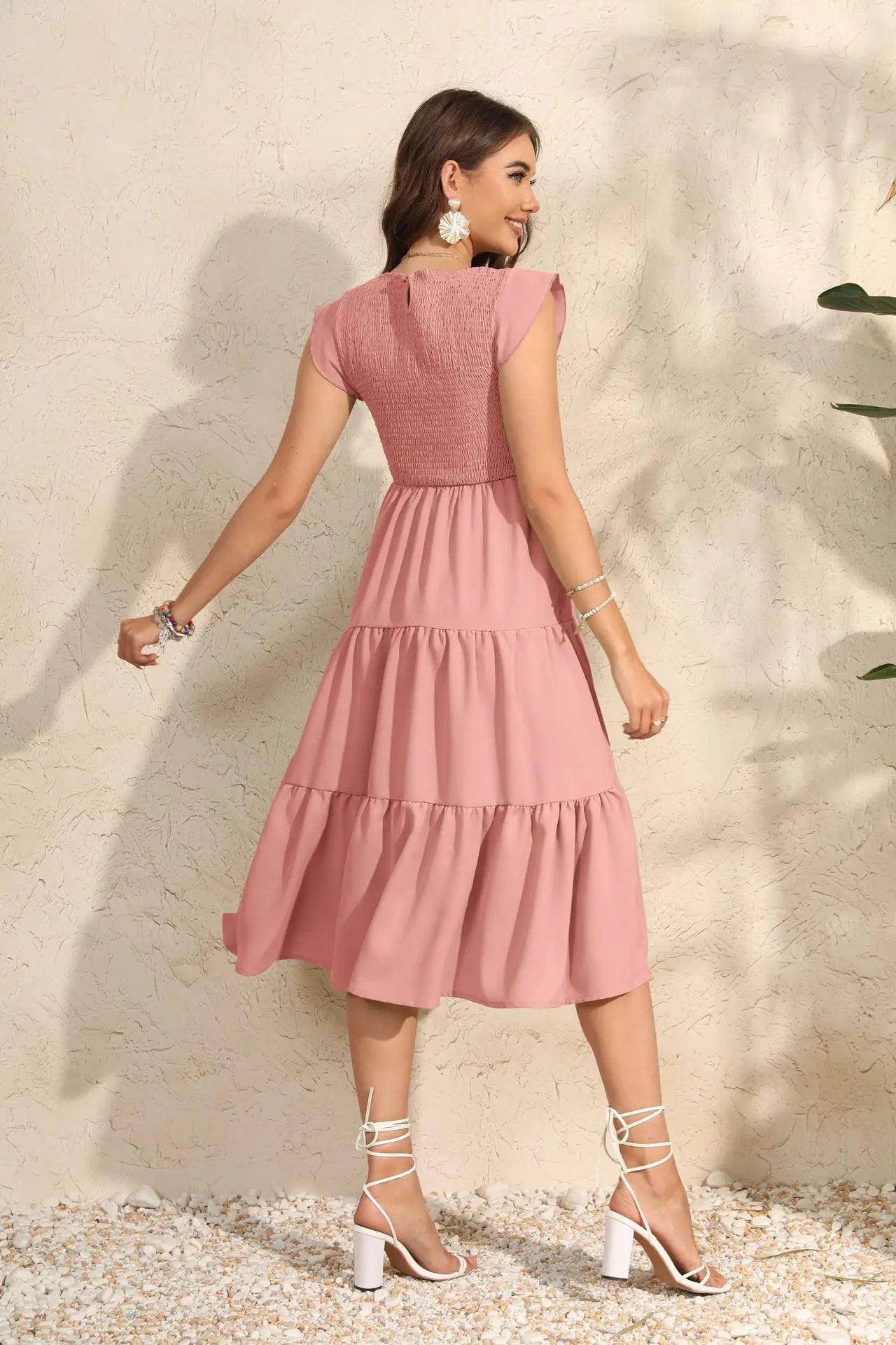 Dress for Pregnant Women Maternity Dress Fly-sleeved Pleated Layered Short-sleeved Clothes Chiffon Pregnant Dresses Clothing