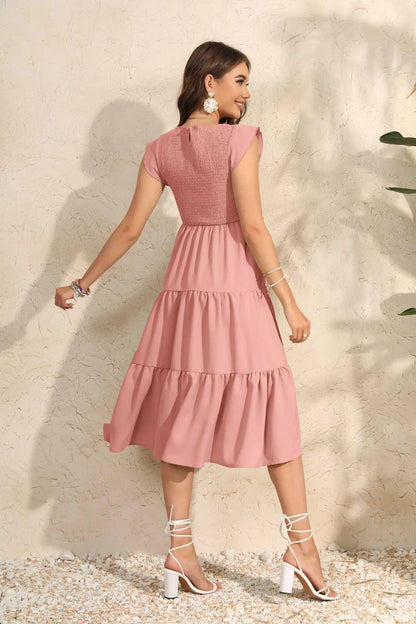 Dress for Pregnant Women Maternity Dress Fly-sleeved Pleated Layered Short-sleeved Clothes Chiffon Pregnant Dresses Clothing