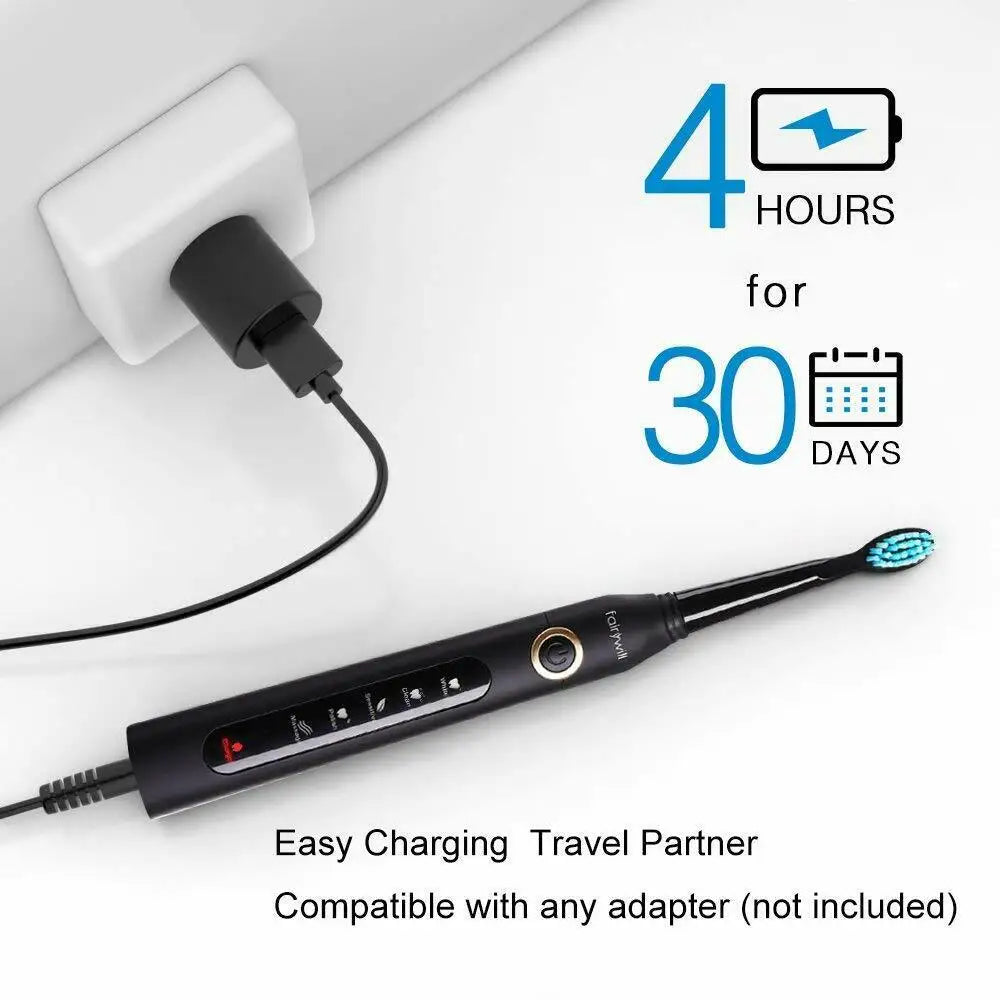 Fairywill FW507 Electric Sonic Toothbrush USB Charger Tooth 8Brush Replacement Waterproof Electronic Toothbrush with Travel Case