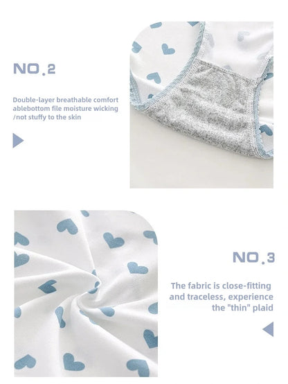 5pcs Women’s Soft Breathable Briefs Heart Plaid Print Panties Comfortable Intimates for Daily Wear