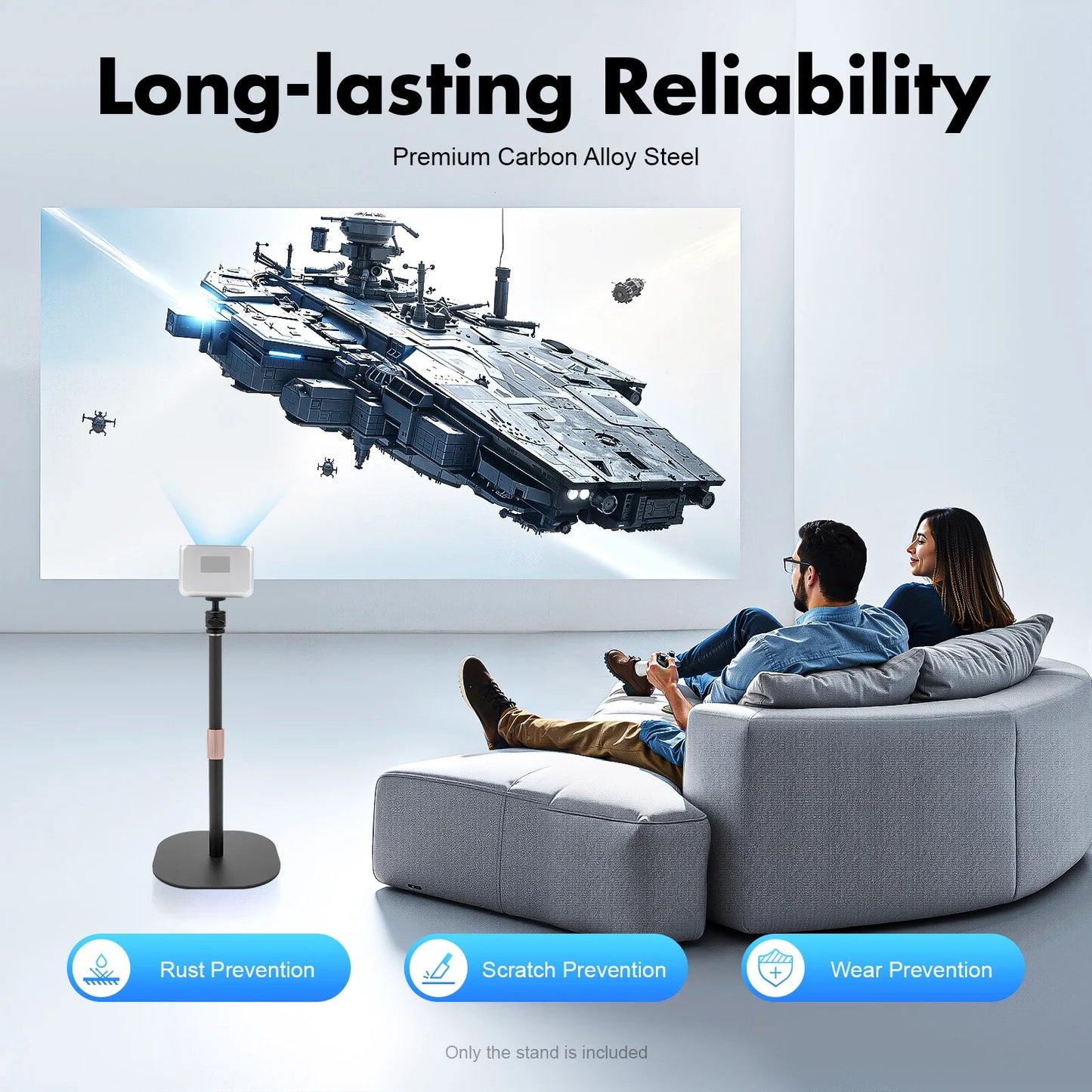 Adjustable Projector Floor Stand 25.6-47in ,360° Swivel Projector Stand with  EVA Pad, Portable Projector Mount for Home, Office