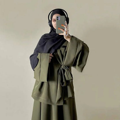 Nida Co Ord Set Kimono with Straps Skirt Ramadan Eid Islamic Cloting 2 Piece Sets Muslim Women Modest Dresses Ensembles Musulman