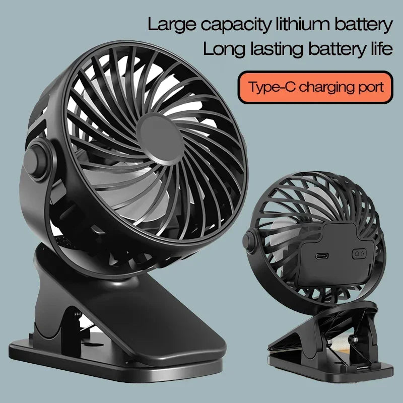Mini Clip Fan 720°Rotation Built-in Night Lamp USB Rechargeable Powerful Airflow Portable Cooling Fan For Travel Camping Outdoor