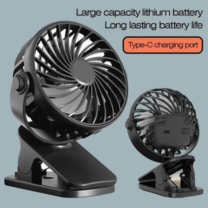 Mini Clip Fan 720°Rotation Built-in Night Lamp USB Rechargeable Powerful Airflow Portable Cooling Fan For Travel Camping Outdoor