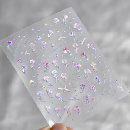 Colorful Bagful Jellyfish Bubbles Swimming Rings Rainbow Stars Ocean Starfish Self Adhesive 5D Nail Art Sticker Manicure Decal
