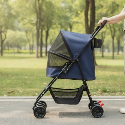 Pet Stroller with Cup Holder Collapsible Pet Stroller with Storage Basket Compact Portable for Small Dogs, Outdoor Walks, Travel