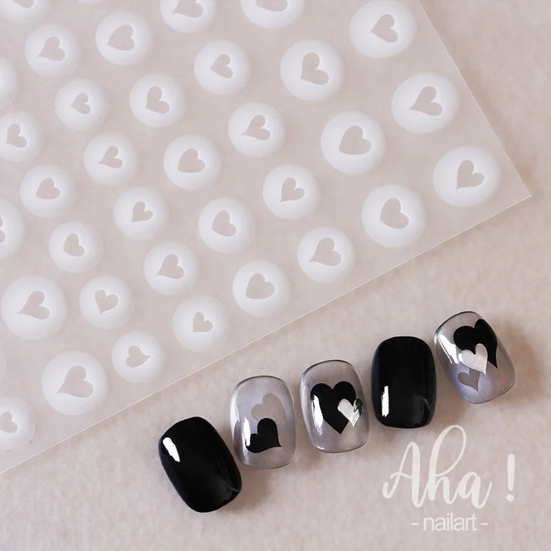 White Bloom Translucent Hollow Butterfly Heart Nail Sticker Press on Nails Decals Hollow Heart Star Moon Shape Sticker Sliders