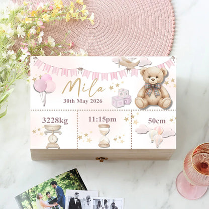 Custom Baby Wooden Memory Box Newbron Shower Gift Personalized Infant  Keepsake Box Baby Birth Stats Box Umbilical Cord Box