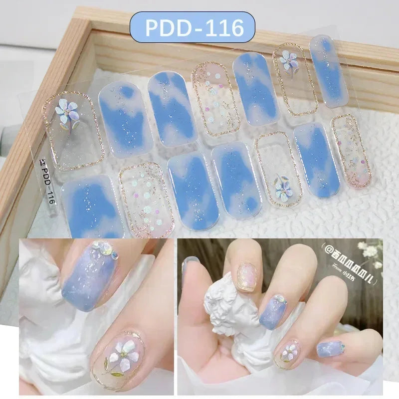 1PC Gel Nail Sticker Patch Slider Flower Gradient Color Back Glue Full Cover Waterproof Gel Nail Sticker UV Lamp Curing Manicur