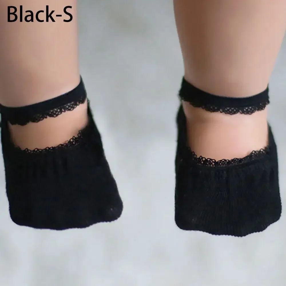 Baby Socks Newborn Socks Summer Lace Baby Socks Solid Color Princess Baby Girl Socks Infant Anti-slip Socks With Rubber Soles