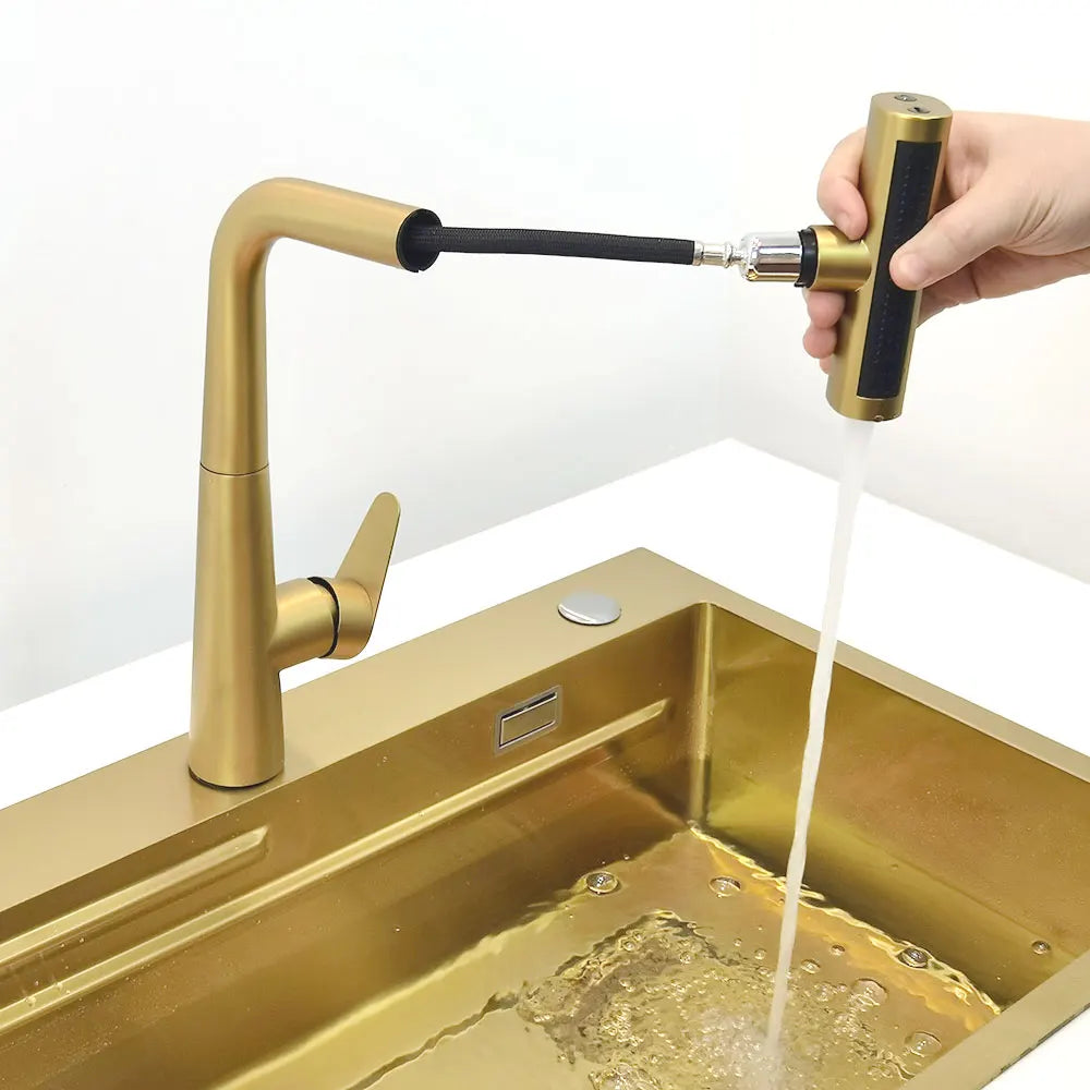 Gold Waterfall Faucet Kitchen Sink Nano Sink 304 Stainless Steel Golden Topmount Single Bowl Wash Basin 4 Function Kitchen Faucet