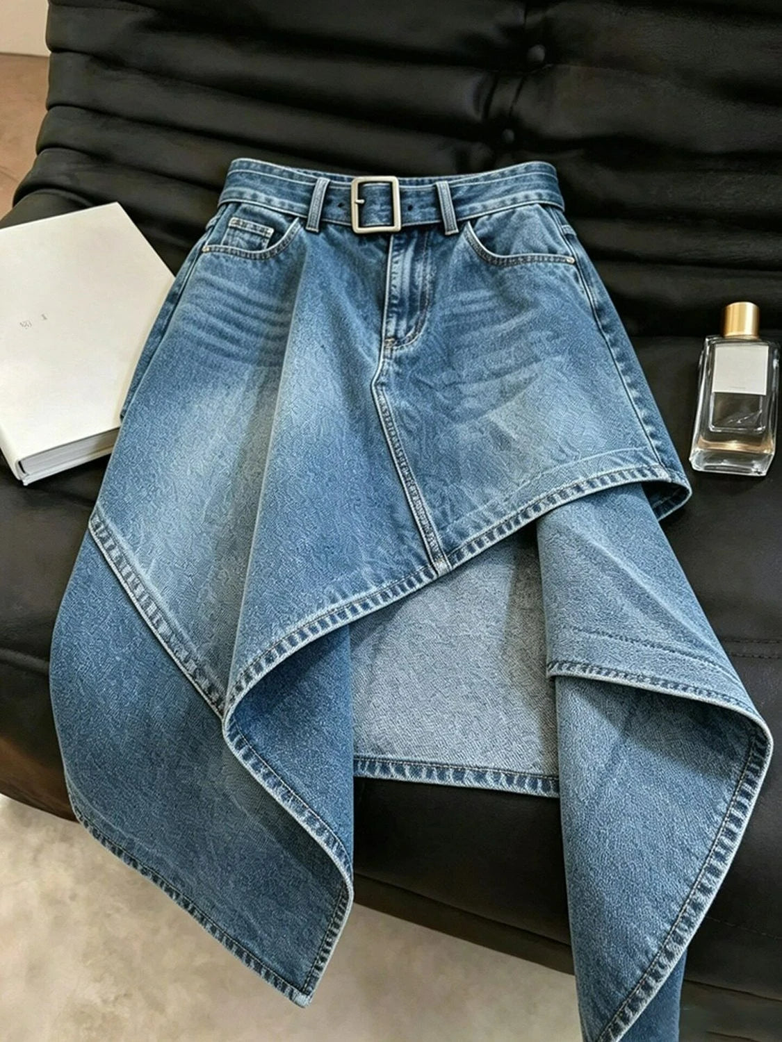 2026 New Blue Washed Denim Irregular Half Skirts Women's Summer High Waisted A-line Skirts
