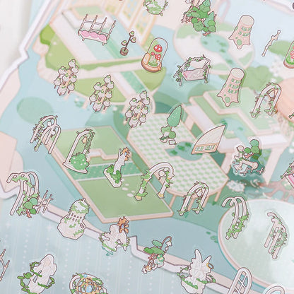 4 pcs Cartoon Miniature Scene 3D Landscaping Stickers DIY Cabin Scene Stacking and Pasting Hand Account Cute Gift for Kid Child
