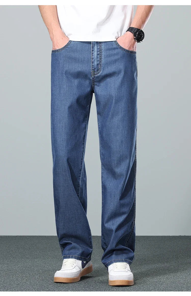 Brand Clothing Summer Lyocell Fabric Stretch Jeans Business Loose Straight Casual Trousers Fashion Versatile Pants Plus Size 40