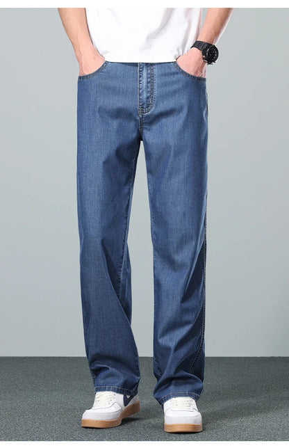 Brand Clothing Summer Lyocell Fabric Stretch Jeans Business Loose Straight Casual Trousers Fashion Versatile Pants Plus Size 40