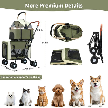 Travel Stroller Foldable Double Detachable Portable Carrier Pet Stroller for 2 Small Medium Dogs Cats Stroller Pet Supplies