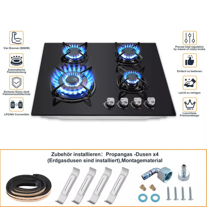 TopStrong 4-Burner Glass Ceramic Built-in Hob Natural Gas Propane Gas Hob