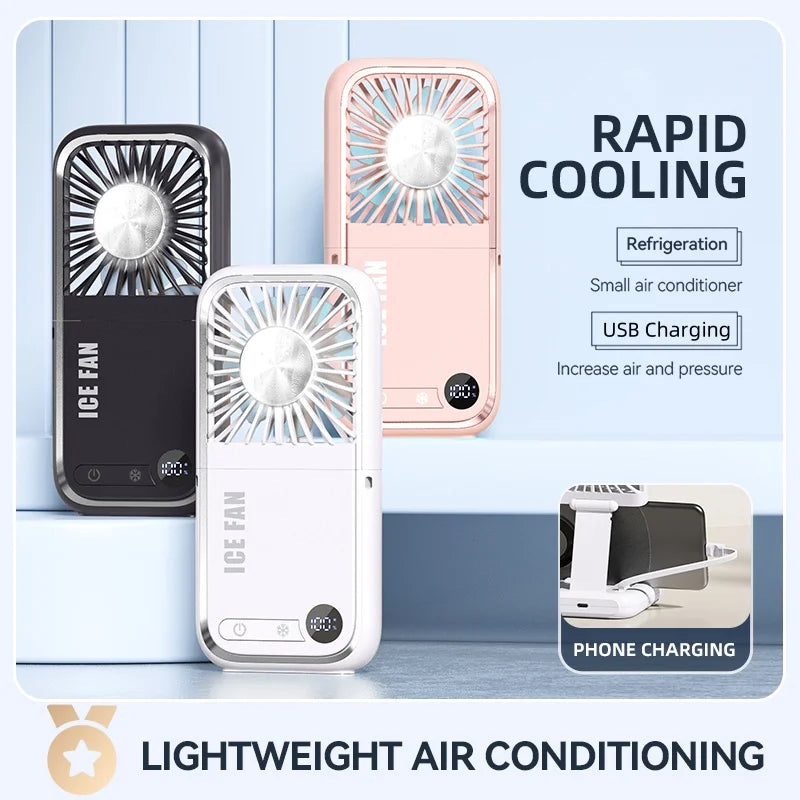 Multifunction Foldable Hand Fan USB Charging Mini Portable Hanging Neck Air Cooling Fan Semiconductor Refrigeration Small Fan