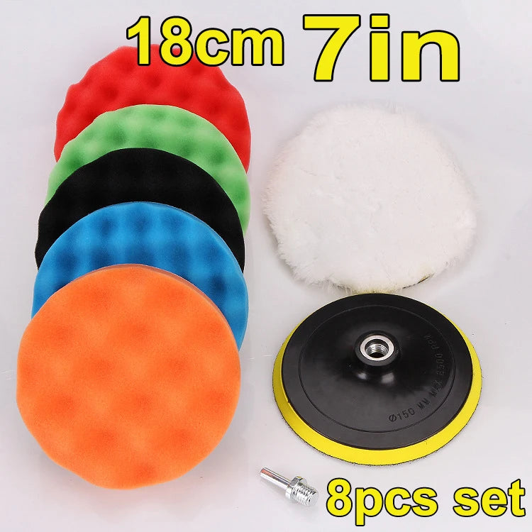 8Pcs 3-7Inch Foam Polishing Pad Set Thread Buffing Disc with Drill Adaptor for Auto Car Polisher Detailing Power Tools