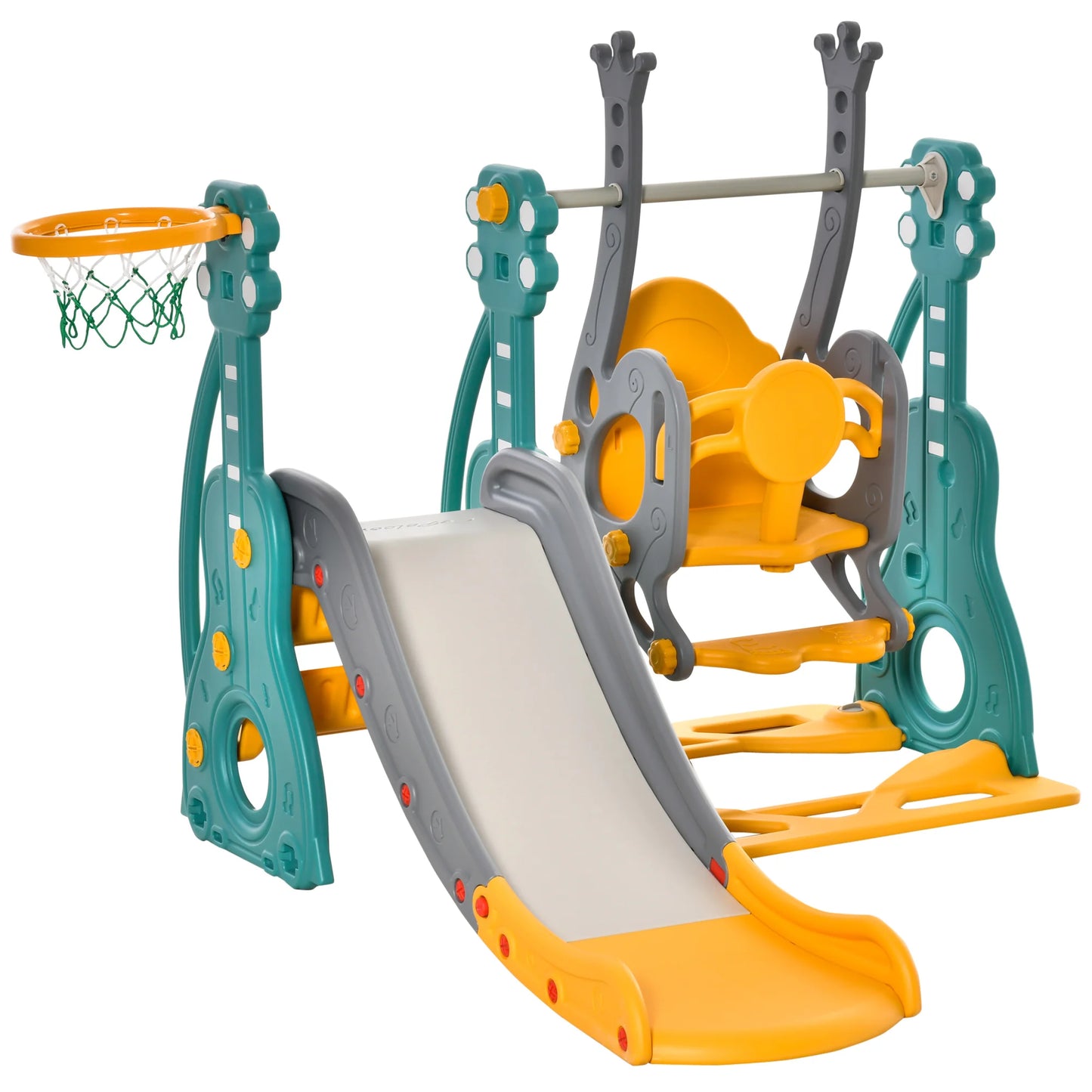 4-in-1 children’s slide and swing with basketball hoop, adjustable seat, 152x149x107cm, blue and yellow