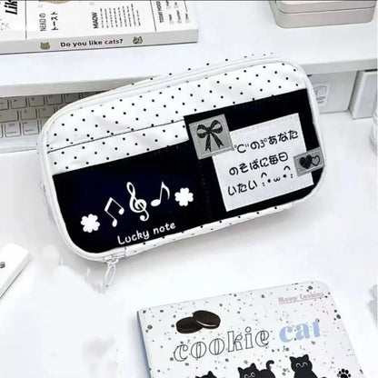 Multi-functional Black Polka Dot Pen Bag Large Capacity Multi-layer Pencil Case Portable Stationery Pouch Back To School