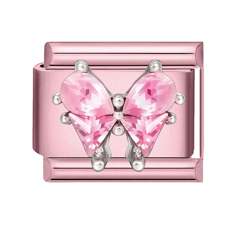 2025 New Women Romantic Pink Cherry Heart Shiny CZ Italian Charm Links Fit 9mm Bracelet Stainless Steel DIY Making Jewelry Gifts