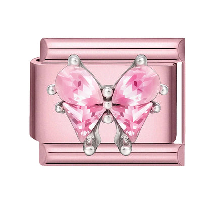 2025 New Women Romantic Pink Cherry Heart Shiny CZ Italian Charm Links Fit 9mm Bracelet Stainless Steel DIY Making Jewelry Gifts